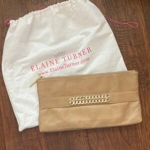 Elaine Turner Tan Clutch with Gold Chain Detail